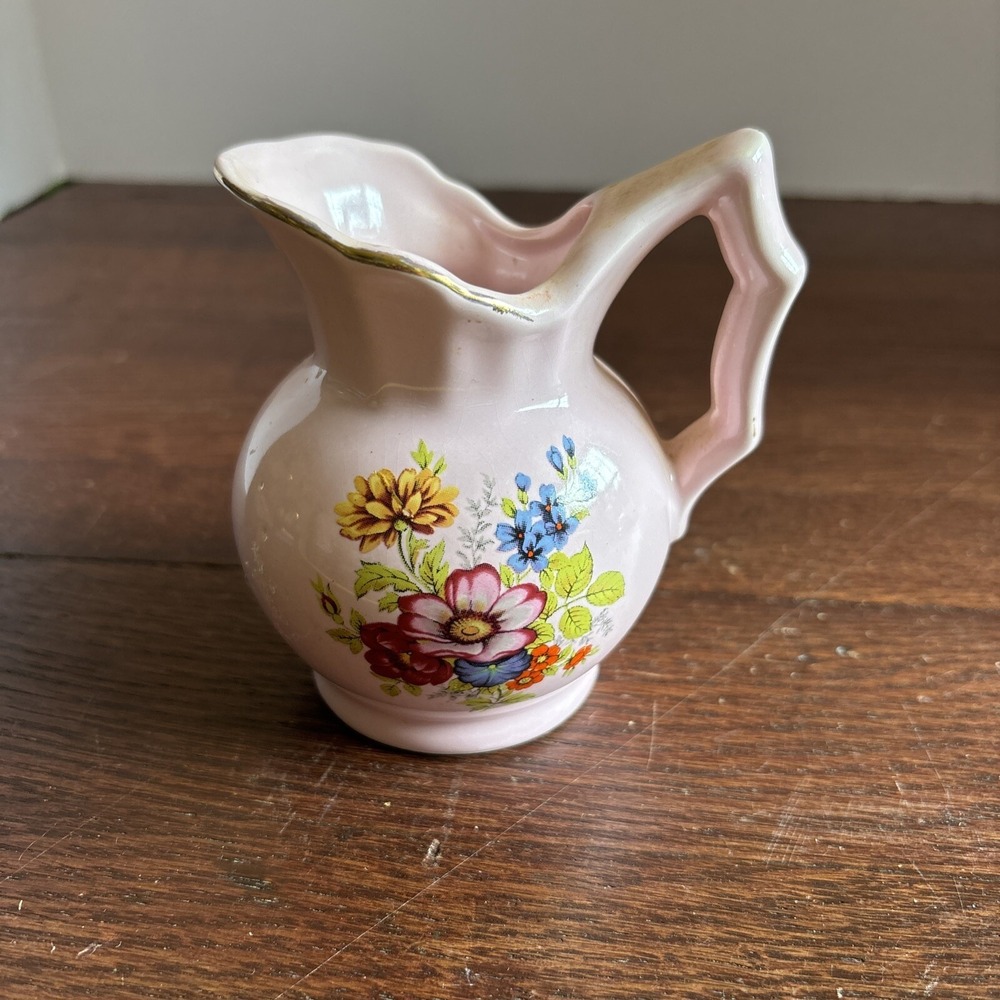 VTG Creamer Pitcher Porcelain Pink Floral Gold Trim Cottagecore Grannycore Japan